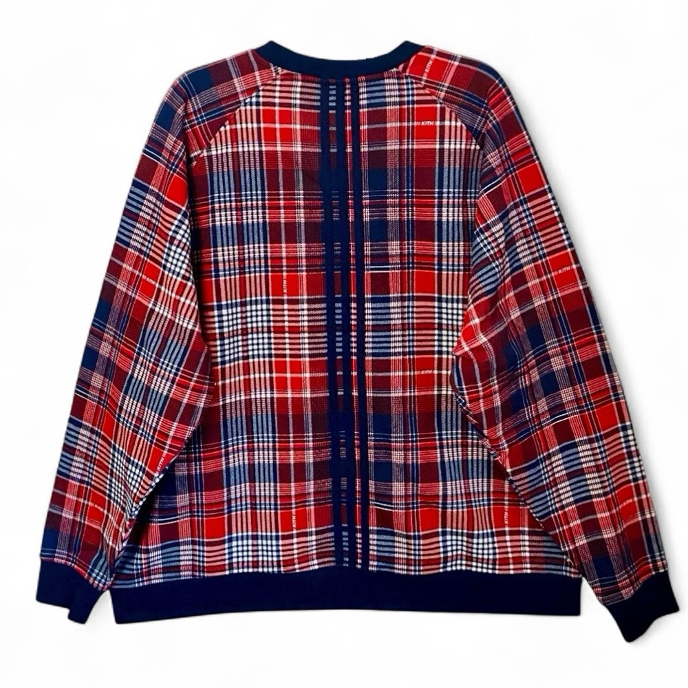 Kith x Adidas Red Navy Plaid Crewneck Sweatshirt 2XL NWOT